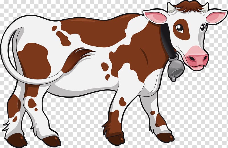 white and brown cattle with bell illustration, Hereford cattle Angus cattle Beef cattle , Dairy Cow transparent background PNG clipart