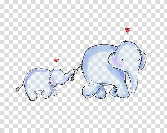 Elephant Mother Infant , Cartoon baby elephant, two blue elephant illustrations transparent background PNG clipart