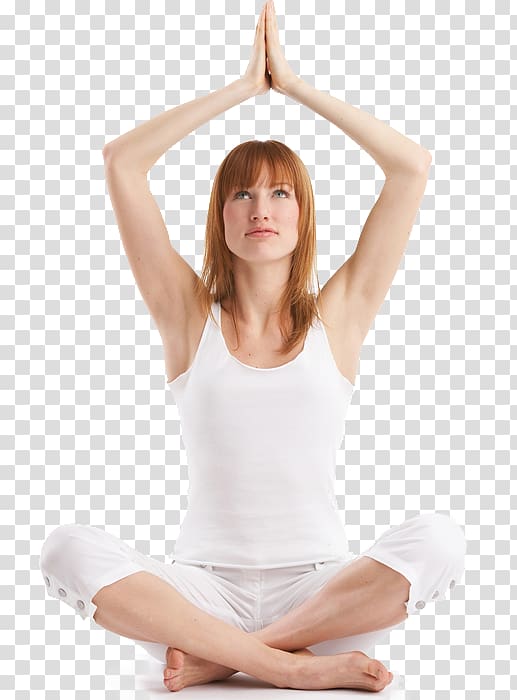 woman sitting on ground wearing white tank top, Bhakti yoga Physical exercise , Yoga transparent background PNG clipart