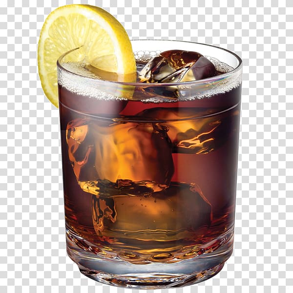 Rum and Coke Old Fashioned glass Cocktail, lemon ice transparent background PNG clipart