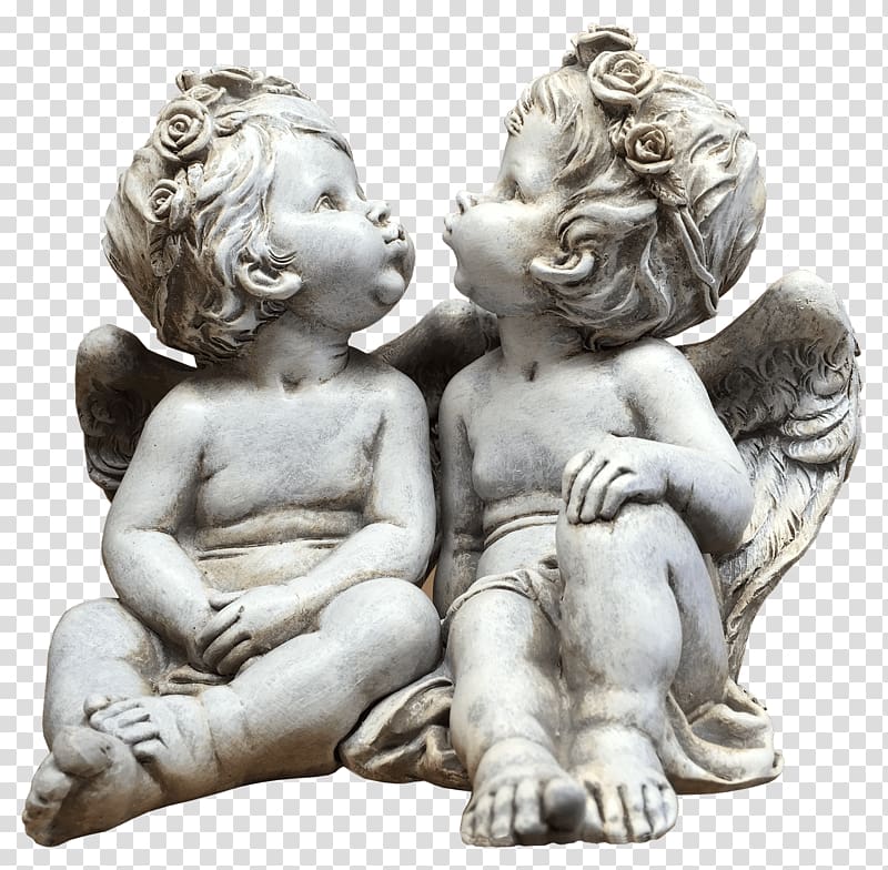 gray stone cherub statues, Pair Of Cherub Angels transparent background PNG clipart
