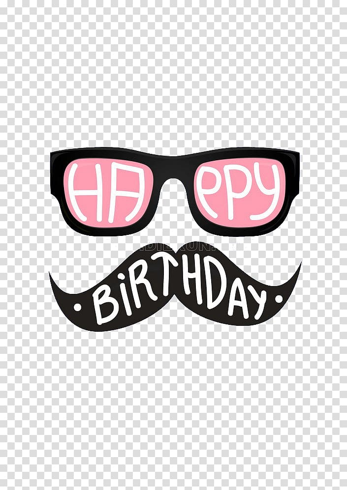 Happy Birthday text overlay, Birthday cake Happy Birthday to You Wish Greeting card, Simple cartoon glasses beard styling transparent background PNG clipart