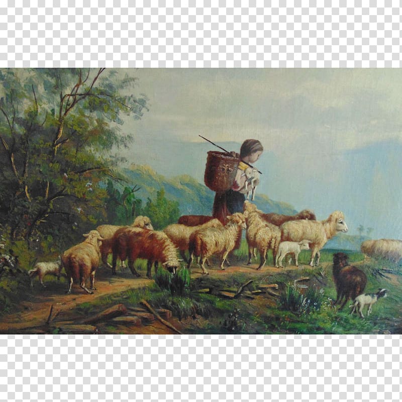 Sheep Young Shepherdess Painting Cattle, sheep transparent background PNG clipart