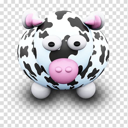 white and black cow figurine illustration, pink piggy bank stuffed toy pig like mammal snout, CowBlackSpots transparent background PNG clipart