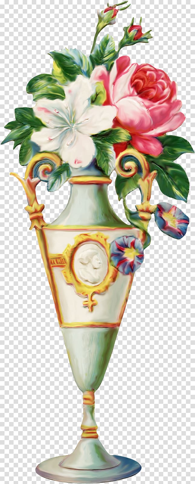 pink and white petaled flower vase painting, Vase of Flowers Victorian era Floral design, vintage transparent background PNG clipart