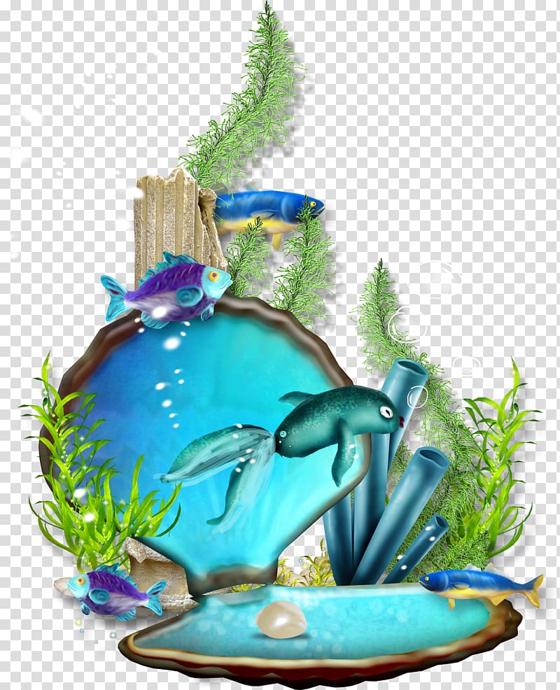 clamshell with fishes art, The underwater world transparent background PNG clipart