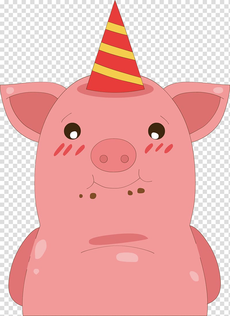 Domestic pig Party hat Snout Cartoon Illustration, Pink pig transparent background PNG clipart