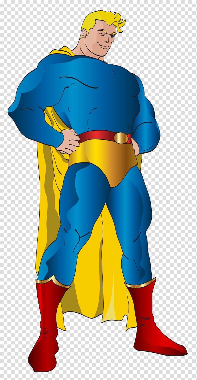 cartoon character illustration, Superman Cartoon Yellow Outerwear Illustration, Superhero transparent background PNG clipart