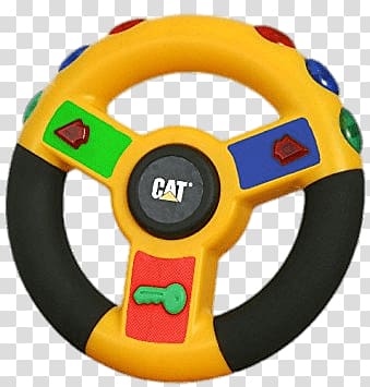 yellow and black Catterpillar steering wheel toy, CAT Toy Steering Wheel transparent background PNG clipart