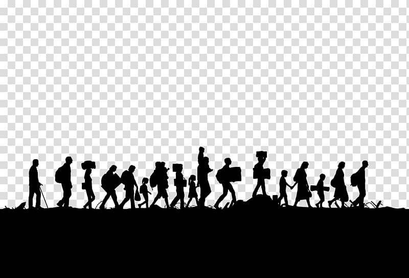 silhouette of people walking in line illustration, European migrant crisis Refugee Asylum seeker Immigration Idomeni, crowd transparent background PNG clipart
