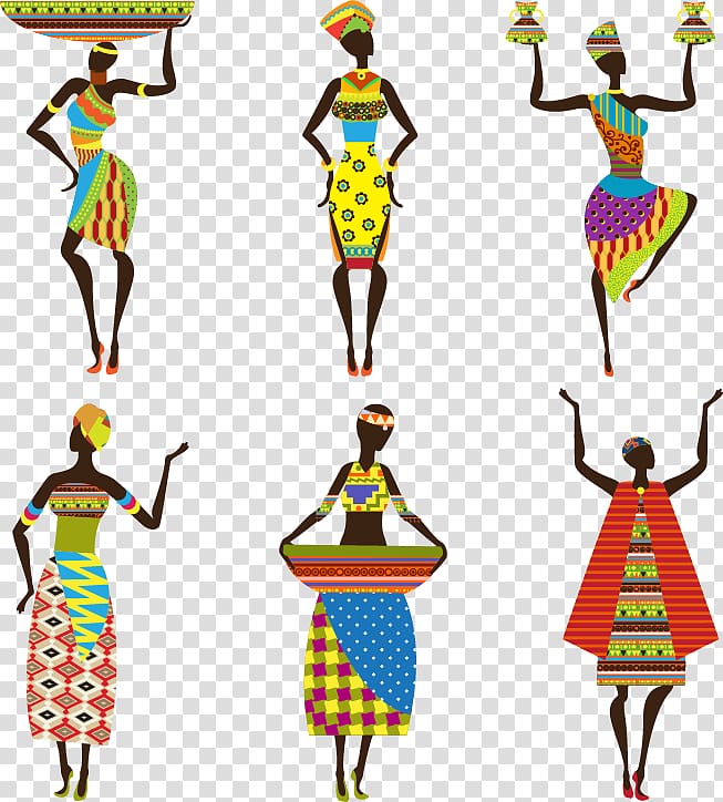 six women paintings, African art , African woman design material transparent background PNG clipart