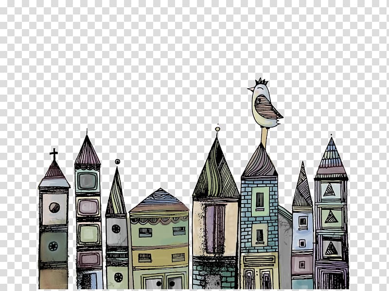 City, Painted city high-rise transparent background PNG clipart