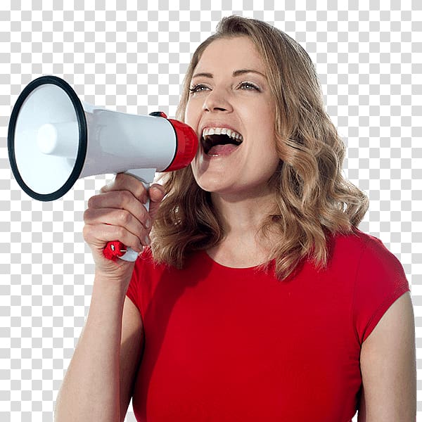 Megaphone Woman, happy woman transparent background PNG clipart