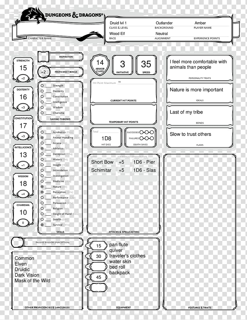 Download Dungeons & Dragons Player\'s Handbook Character sheet Wizards of the Coast Dungeon crawl, dragon ...