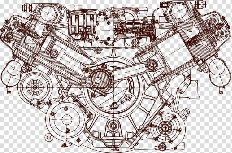 black vehicle engine illustration, Engine Blueprint Car Drawing, park architectural drawings transparent background PNG clipart