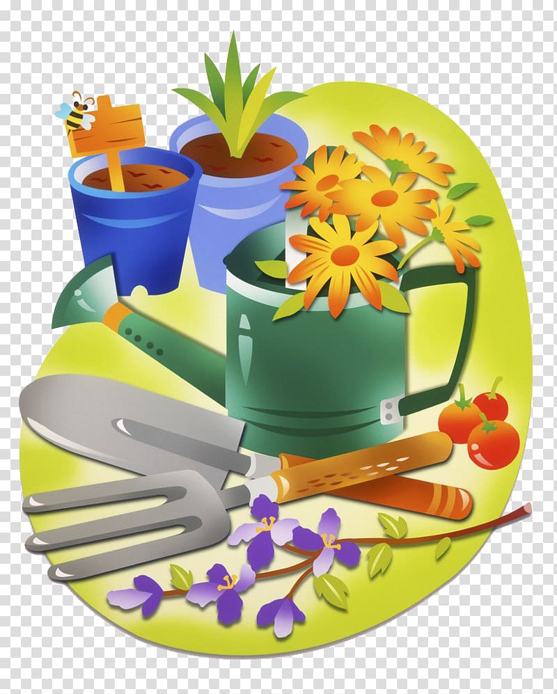 Flowerpot Tool Gardening Drawing Shovel, Hand-painted cartoon gardening tools transparent background PNG clipart