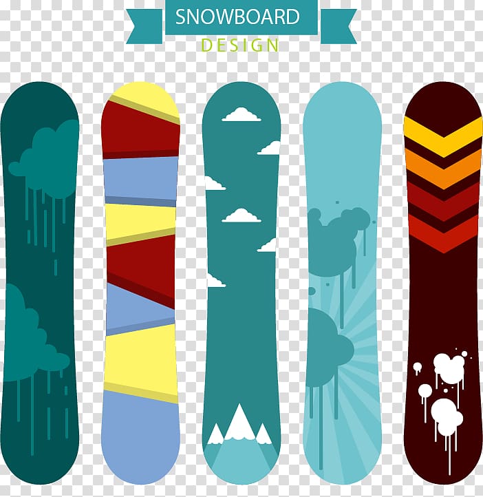 Snowboarding Skiing Winter sport, Five snowboard design transparent background PNG clipart