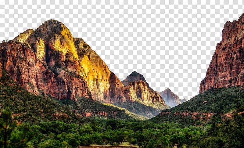 rocky mountain with trees under blue sky, Zion National Park 8K resolution 4K resolution 5K resolution , Mountain Creative transparent background PNG clipart