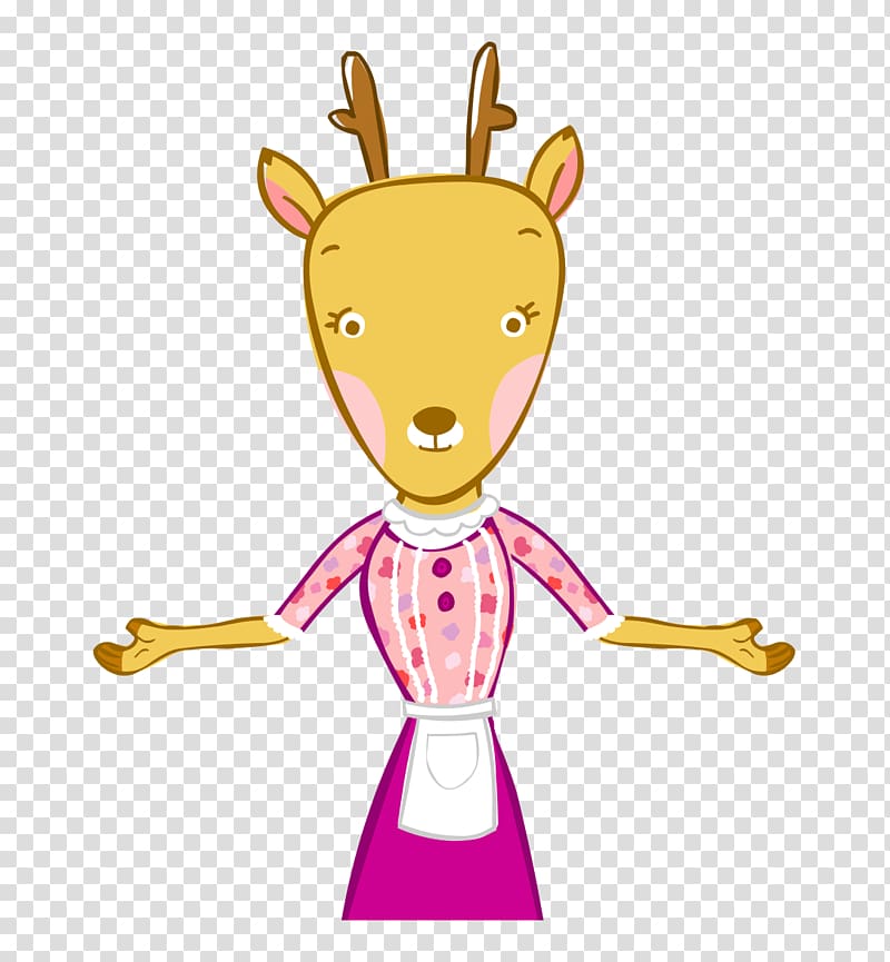 Deer Cartoon Illustration, Yellow scarves hand-painted cartoon deer transparent background PNG clipart