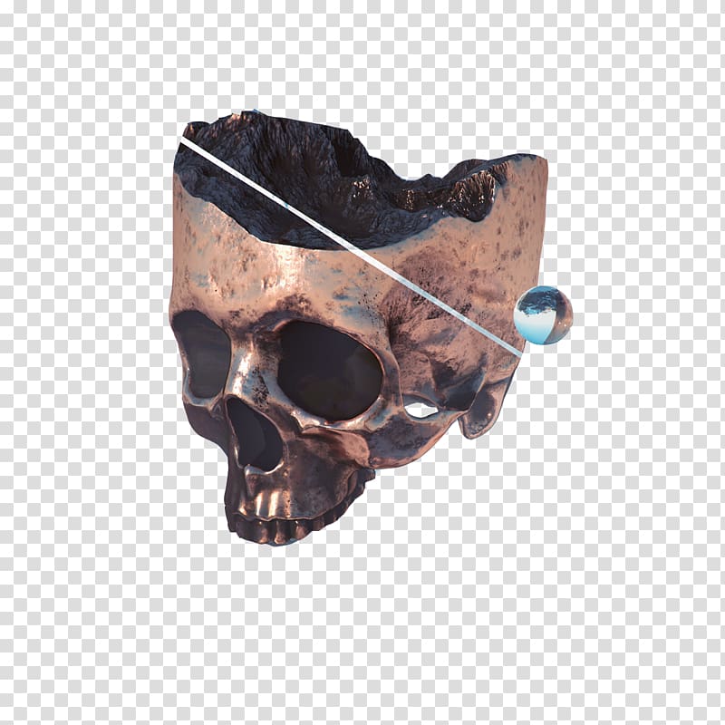brown skull, Cinema 4D Surrealism Digital art Rendering Graphic design, Bronze Skull transparent background PNG clipart