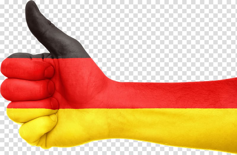 persons right hand rising thumb with Germany flag color on itr, Hand Germany Flag transparent background PNG clipart