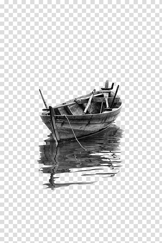 WoodenBoat Watercraft Drawing Ship, Wooden boat, grayscale of wooden jon boat transparent background PNG clipart