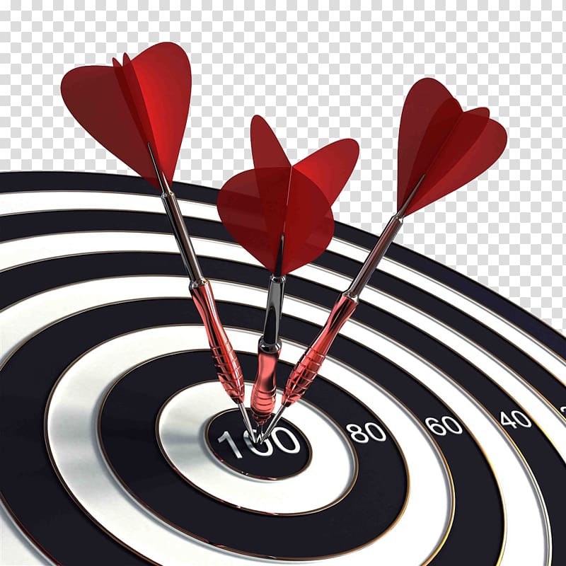 three red-and-black dart pins, Darts Shooting target Game Arrow Bullseye, Hit the target transparent background PNG clipart