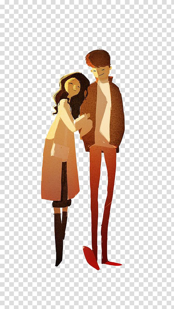 Art Love Drawing Illustration, Cartoon couple transparent background PNG clipart