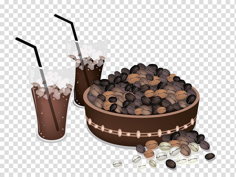 Iced coffee Kopi Luwak Coffee bean Brewing, Coffee mugs and coffee beans transparent background PNG clipart