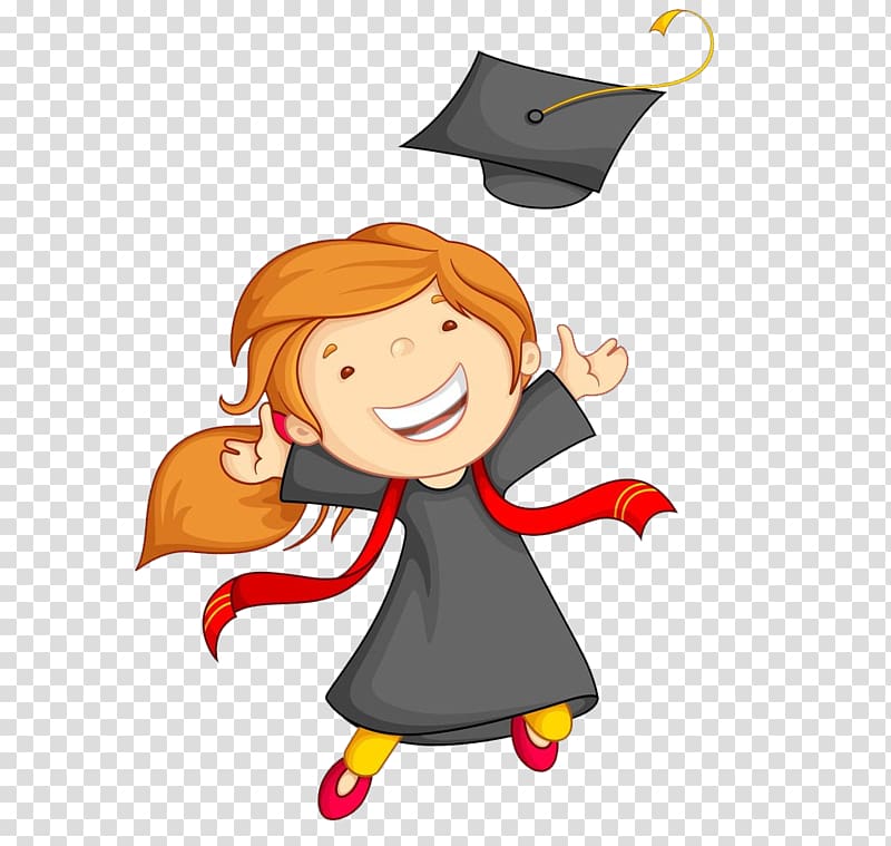 girl in academic suit , Graduation ceremony Child Kindergarten , Cartoon throwing bachelor cap girl transparent background PNG clipart