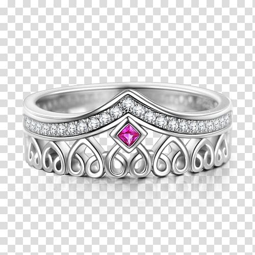 Ring Ruby Silver Tiara Crown, silver ring transparent background PNG clipart