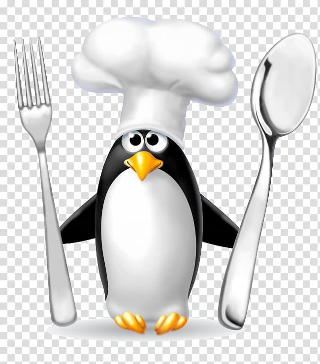 Penguin Cartoon Chef , Take a knife and fork cartoon penguin transparent background PNG clipart