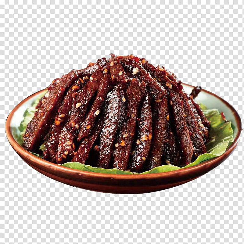 Hunan cuisine Jerky Cecina Buffalo wing Chinese cuisine, Spicy beef beef jerky transparent background PNG clipart