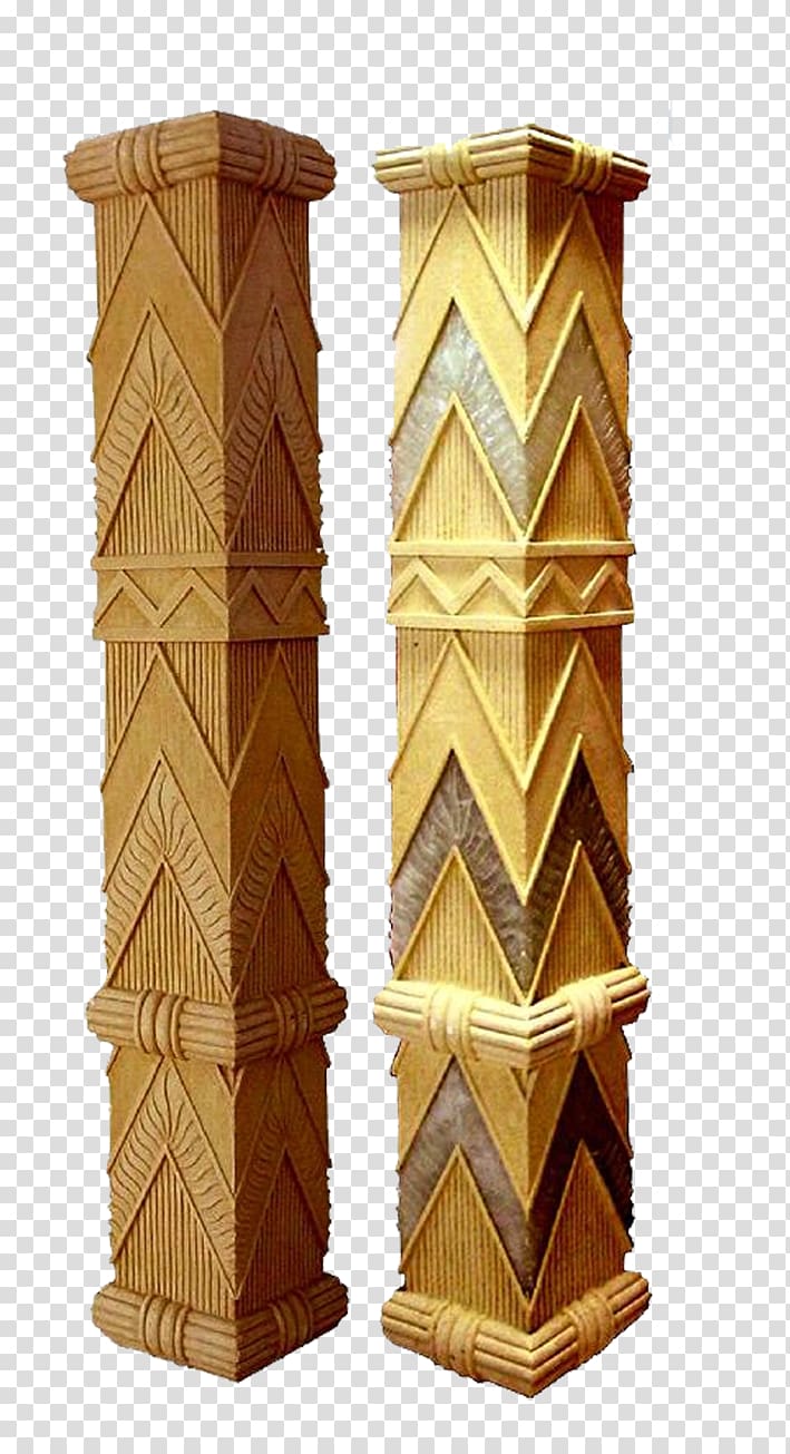two brown wooden racks illustration, Column Sculpture Stone Decorative arts Curtain wall, Square decorative columns transparent background PNG clipart
