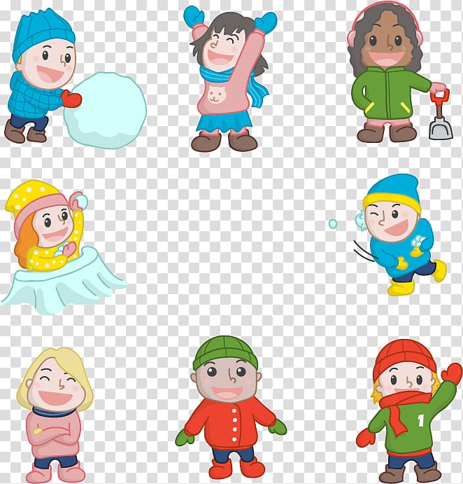 Winter Child Snowball fight , 8 Winter Children transparent background PNG clipart