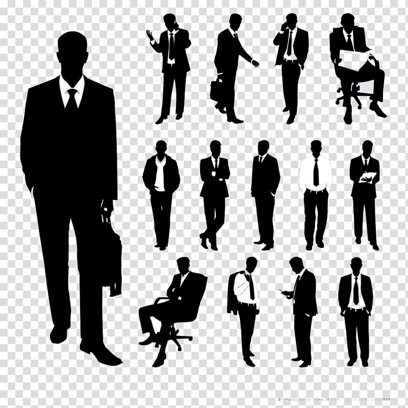 silhouette of men stencil, Businessperson Illustration, Business people transparent background PNG clipart