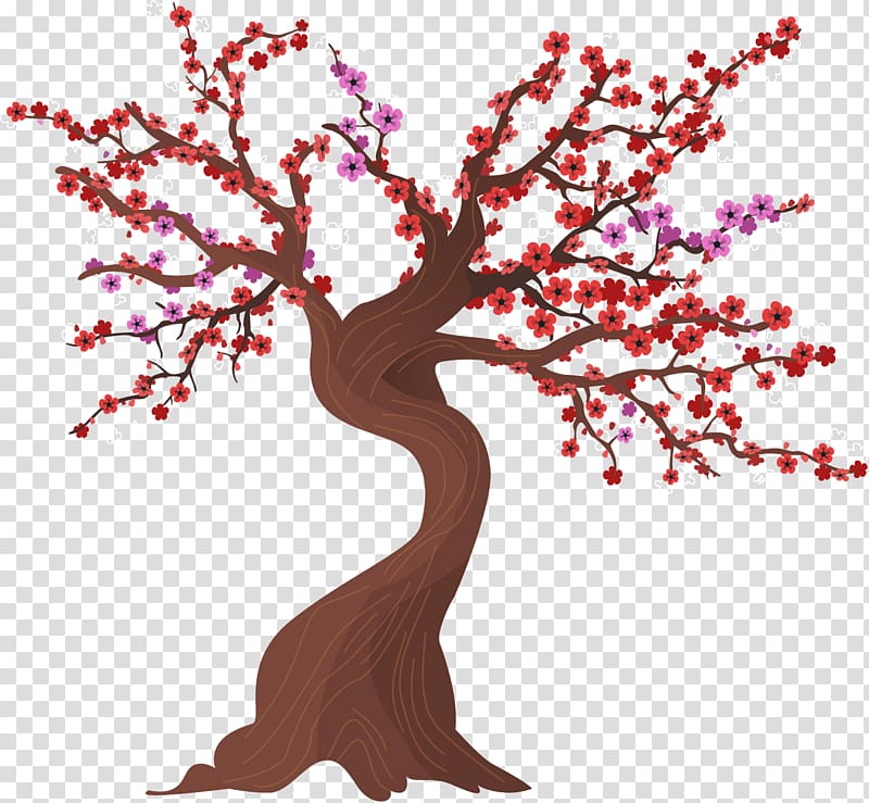 Twig Red Tree Illustration, Two-color plum tree transparent background PNG clipart