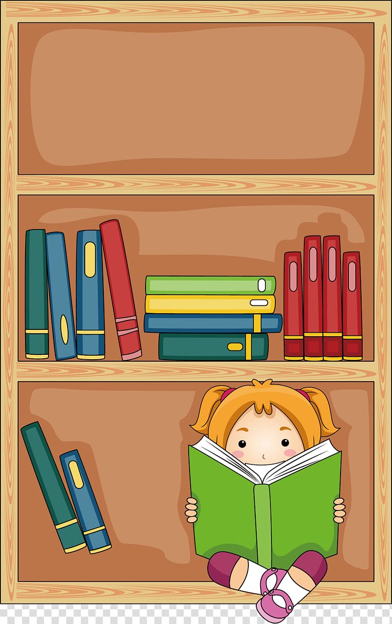 bookcase and girl illustration, Child Public library Librarian Reading, Children 's books transparent background PNG clipart