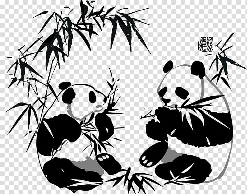 chinese painting bamboo and panda