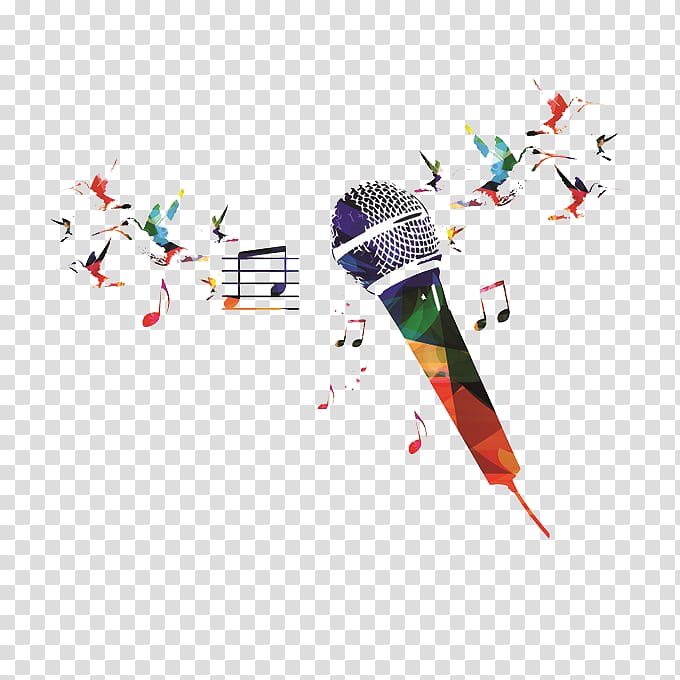 microphone and musical notes illustration, Microphone Watercolor painting, microphone transparent background PNG clipart