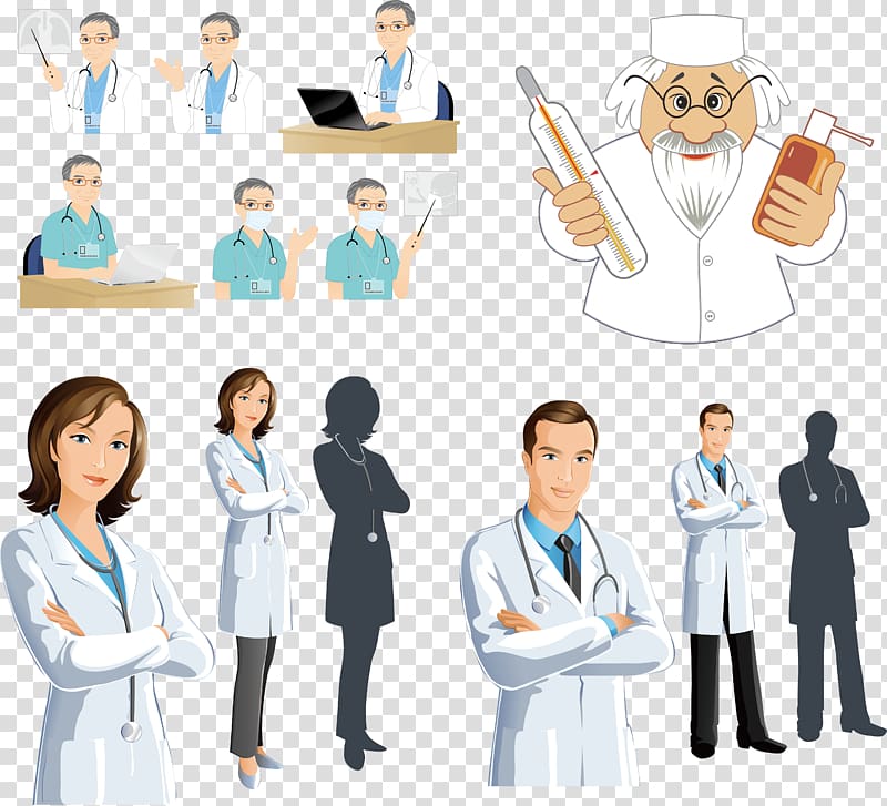 male and female doctors illustration, Physician , Cartoon male and female doctor transparent background PNG clipart