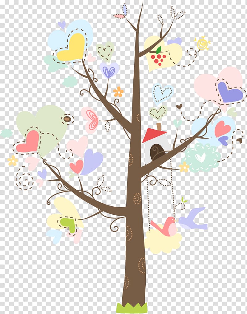 multicolored birdhouse on heart tree illustration, Wedding invitation Paper Packaging and labeling , Giving Tree transparent background PNG clipart