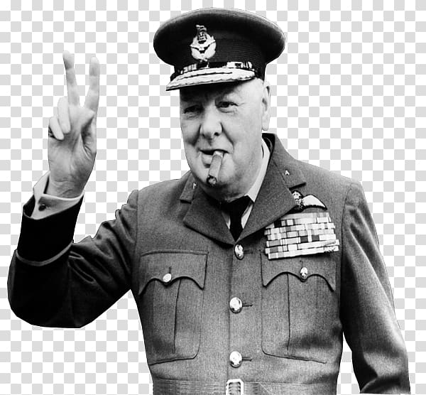 man in service uniform smoking cigar while raising right hand, Churchill transparent background PNG clipart