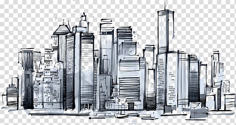 city buildings illustration, Manhattan Skyline New York Sketch Icon, Manhattan skyscrapers transparent background PNG clipart