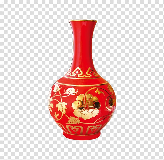 Chinese New Year Greeting card Ceramic, Red vase wedding supplies transparent background PNG clipart