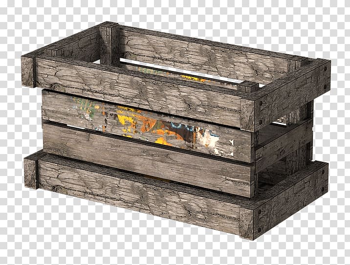 rectangular gray wooden container, Wooden Crate Side View transparent background PNG clipart