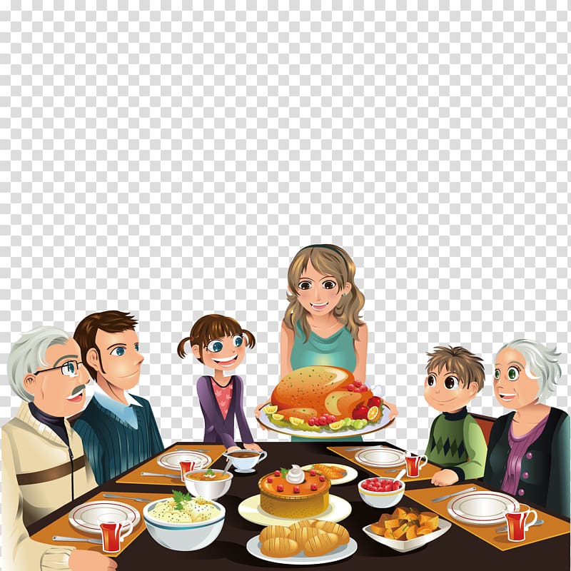 family eating dinner illustration, Thanksgiving Dinner Turkey , Eat a family transparent background PNG clipart