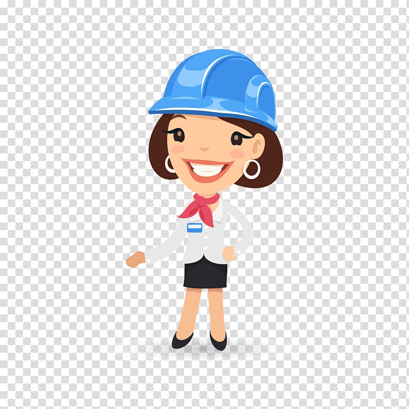Cartoon Illustration, The lady in the blue helmet transparent background PNG clipart