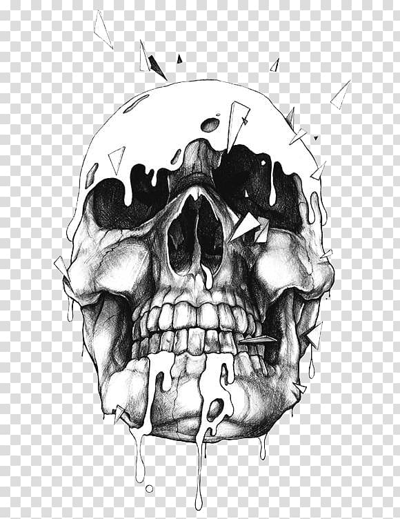 Skull Drawing Illustration, Black Skull transparent background PNG clipart