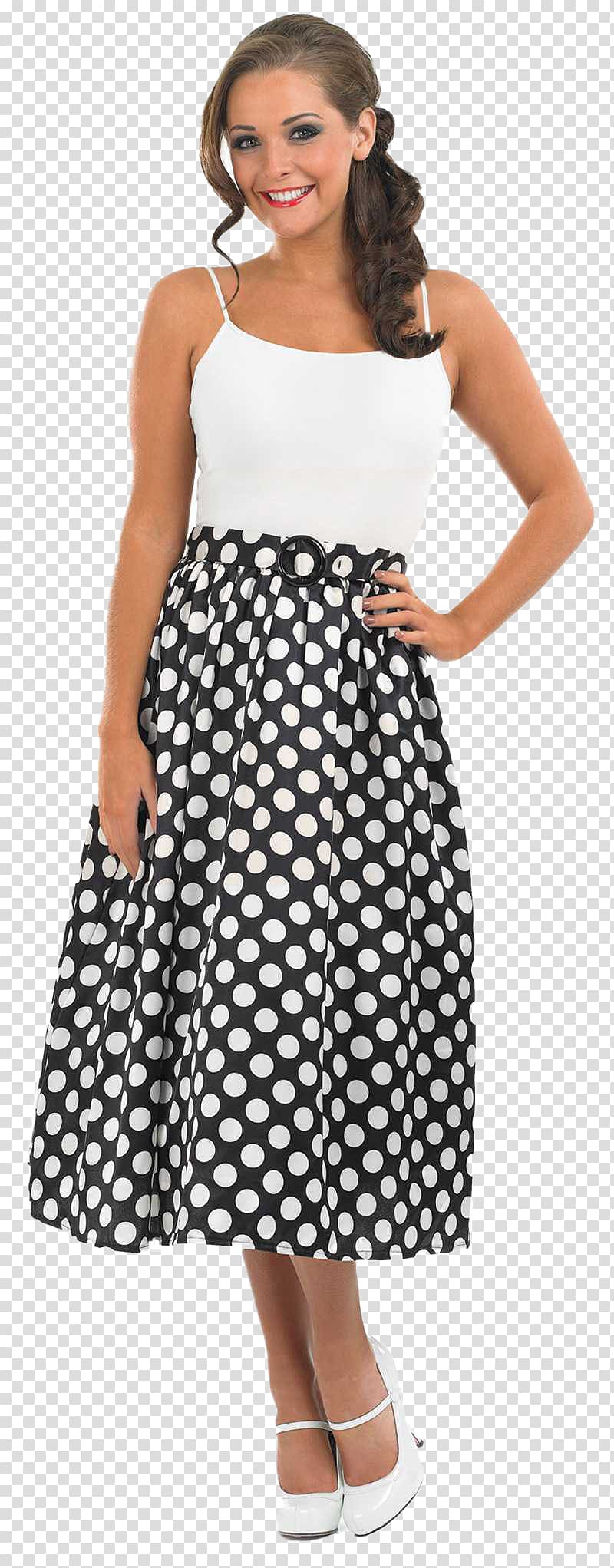 Polka dot 1950s Dress Skirt Costume, period costume transparent background PNG clipart